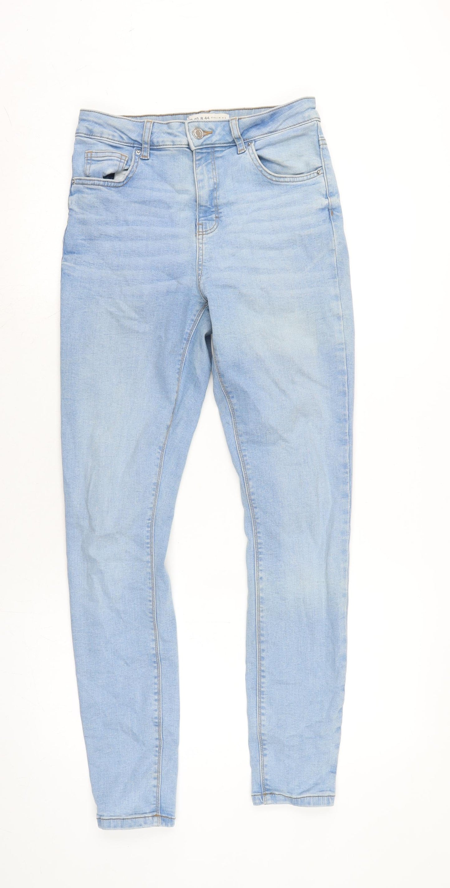 Denim & Co. Womens Blue Cotton Blend Straight Jeans Size 12 L29 in Regular Zip