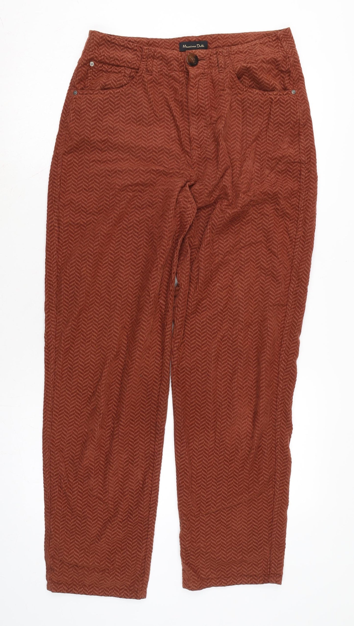 Massimo Dutti Womens Brown Cotton Trousers Size 10 L30 in Regular Zip