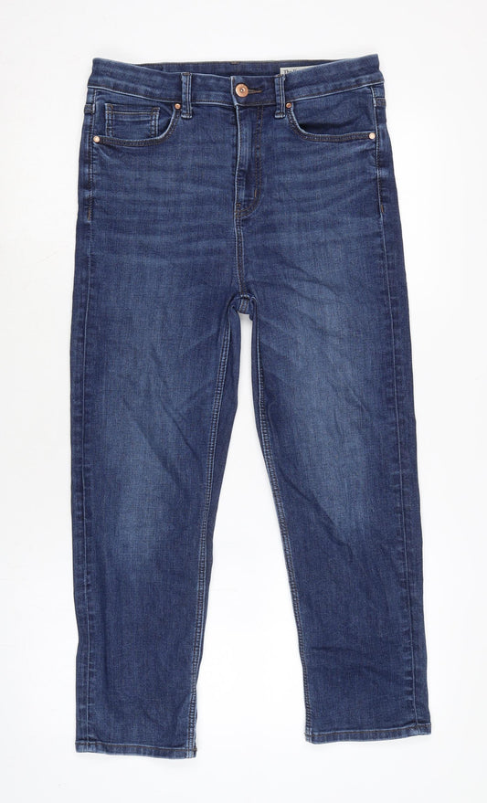 Marks and Spencer Womens Blue Cotton Blend Straight Jeans Size 12 L24 in Regular Zip