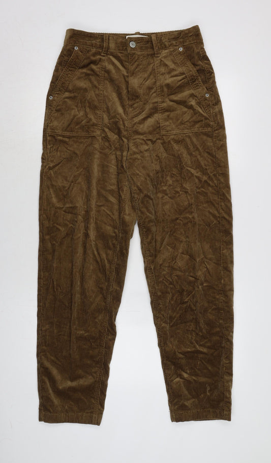 Per Una Womens Brown Cotton Trousers Size 10 L29 in Regular Zip