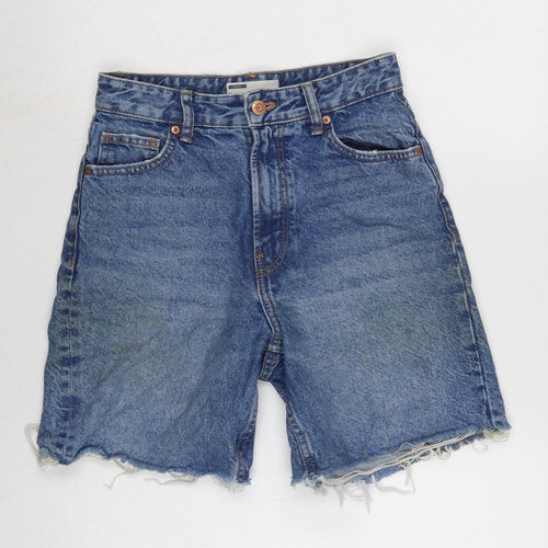 Berksha Womens Blue Cotton Cut-Off Shorts Size 6 Regular Zip