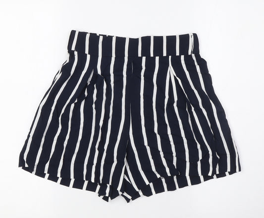 H&M Womens Blue Striped Viscose Basic Shorts Size 8 L3 in Regular - Elasticated Waist