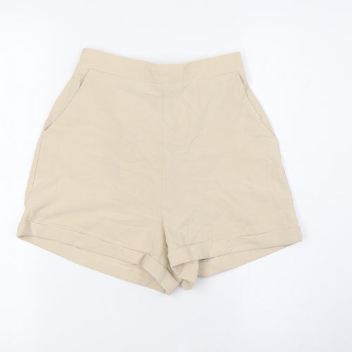 Princess Polly Womens Beige Cotton Basic Shorts Size 6 L3 in Regular - Turn Ups