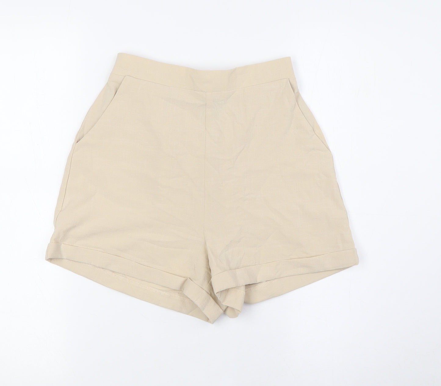 Princess Polly Womens Beige Cotton Basic Shorts Size 6 L3 in Regular - Turn Ups