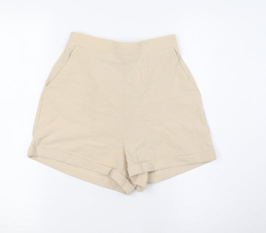 Princess Polly Womens Beige Cotton Basic Shorts Size 6 L3 in Regular - Turn Ups