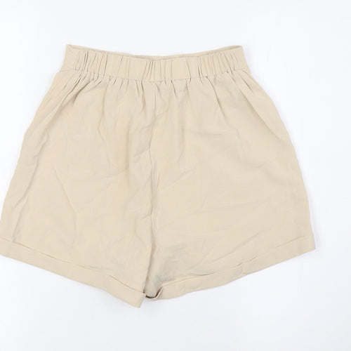 Princess Polly Womens Beige Cotton Basic Shorts Size 6 L3 in Regular - Turn Ups