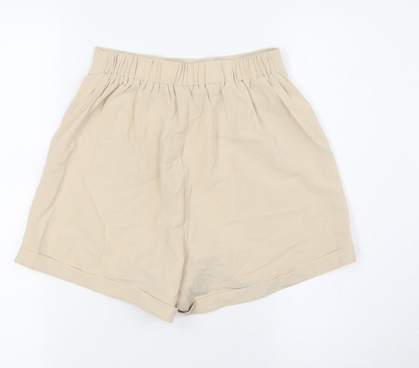 Princess Polly Womens Beige Cotton Basic Shorts Size 6 L3 in Regular - Turn Ups