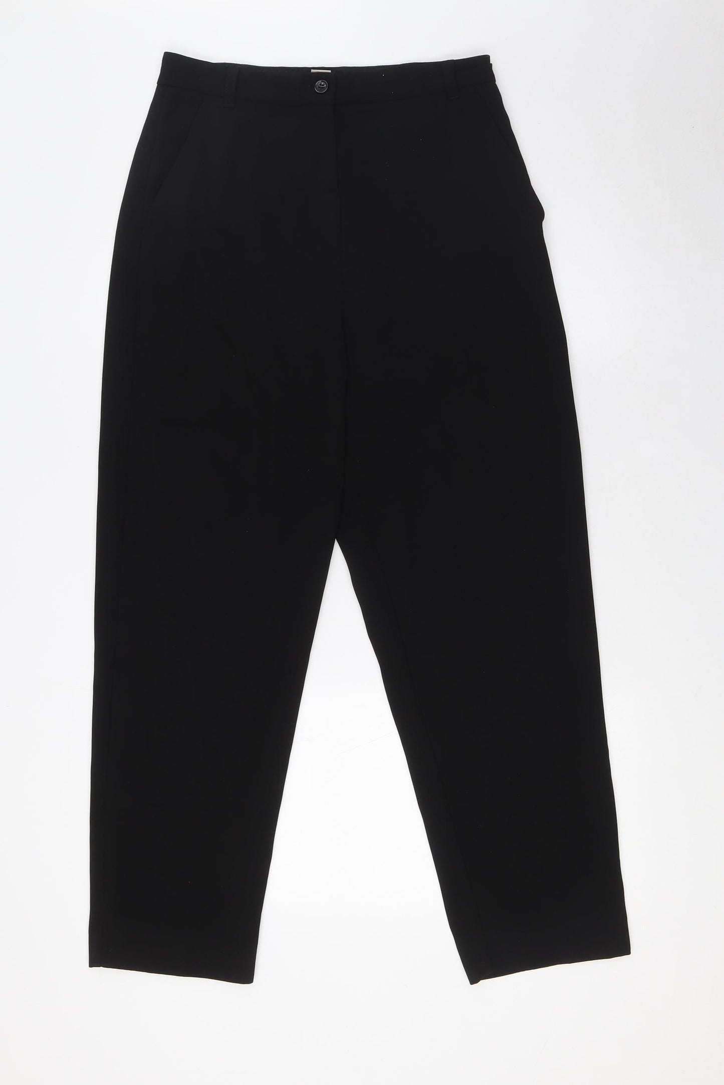 H&M Womens Black Polyester Trousers Size 10 L27 in Regular Zip