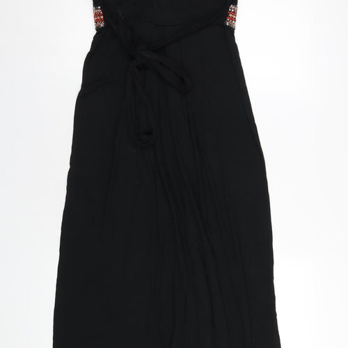 Monsoon Womens Black Viscose Maxi Size 14 V-Neck Pullover