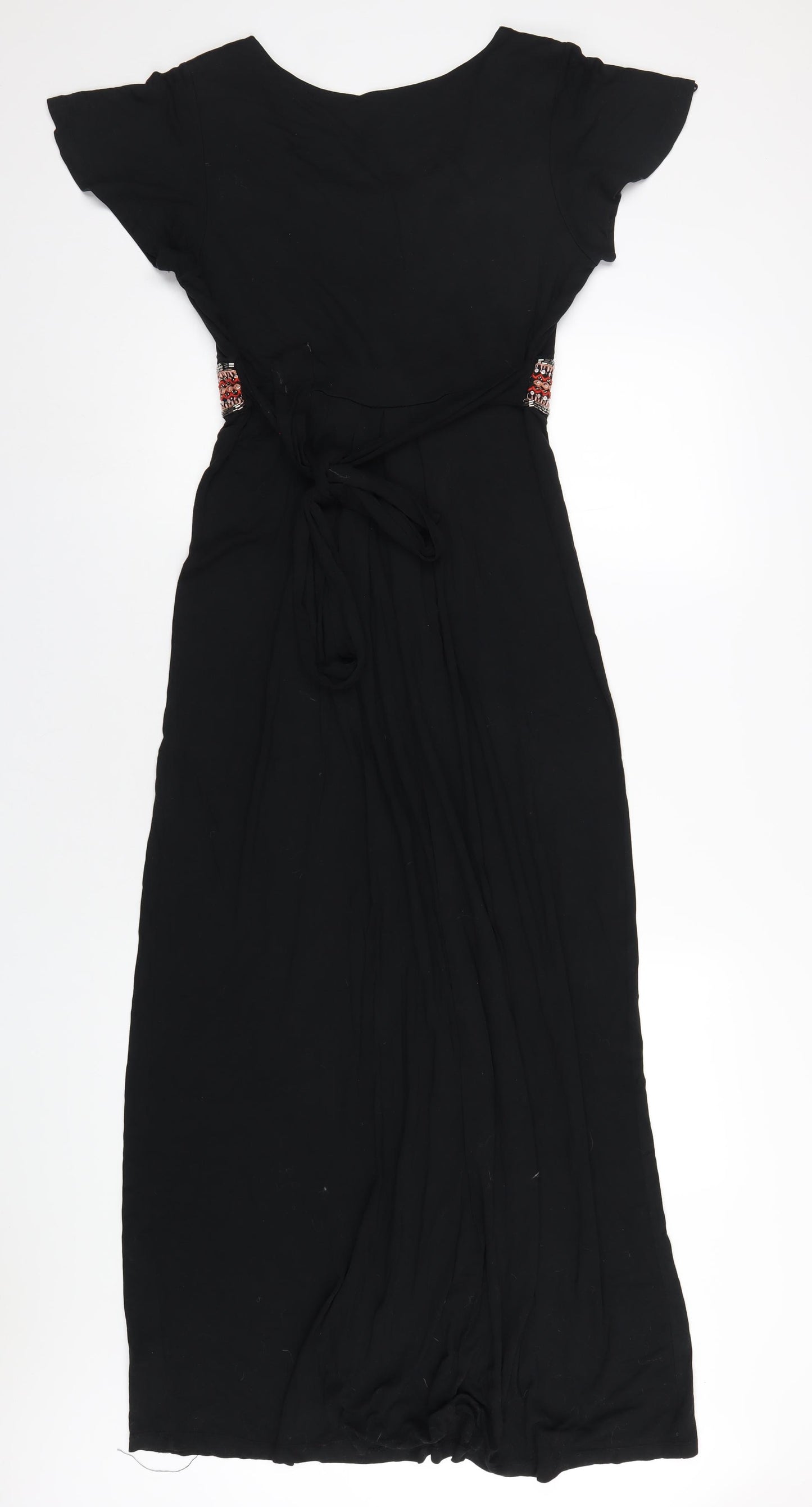 Monsoon Womens Black Viscose Maxi Size 14 V-Neck Pullover