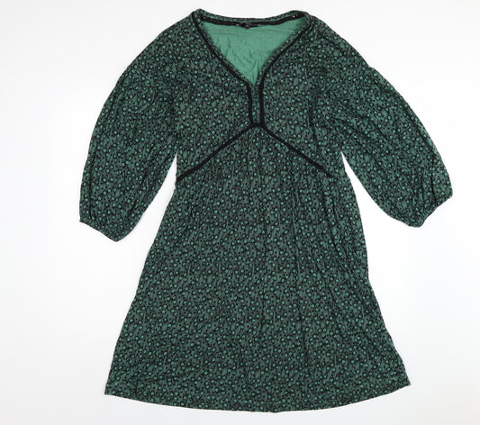 NEXT Womens Green Geometric Viscose A-Line Size 14 V-Neck Pullover