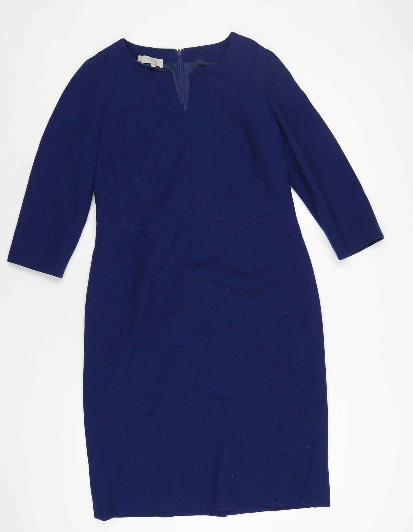 Hobbs Womens Blue Polyester Pencil Dress Size 14 Boat Neck Zip