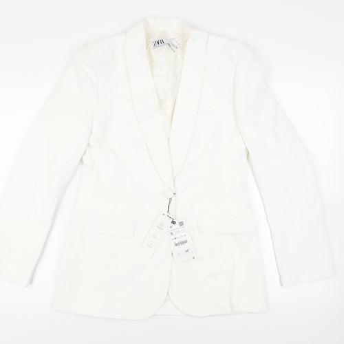 Zara Womens White Jacket Blazer Size S Button