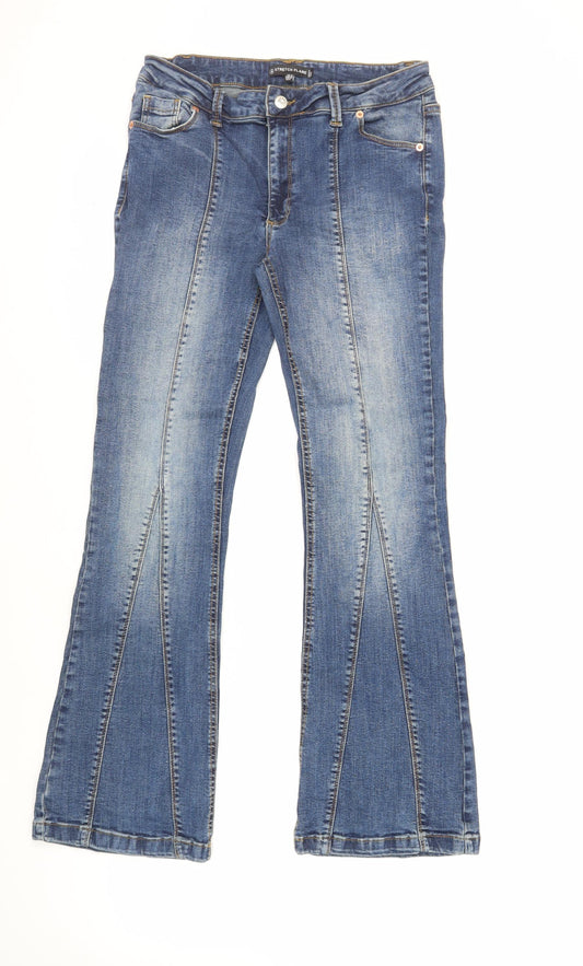 Missguided Womens Blue Cotton Bootcut Jeans Size 12 L31 in Regular Zip