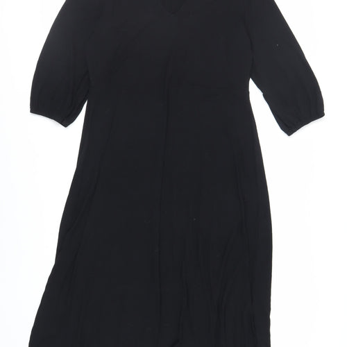 Marks and Spencer Womens Black Viscose A-Line Size 14 V-Neck Pullover