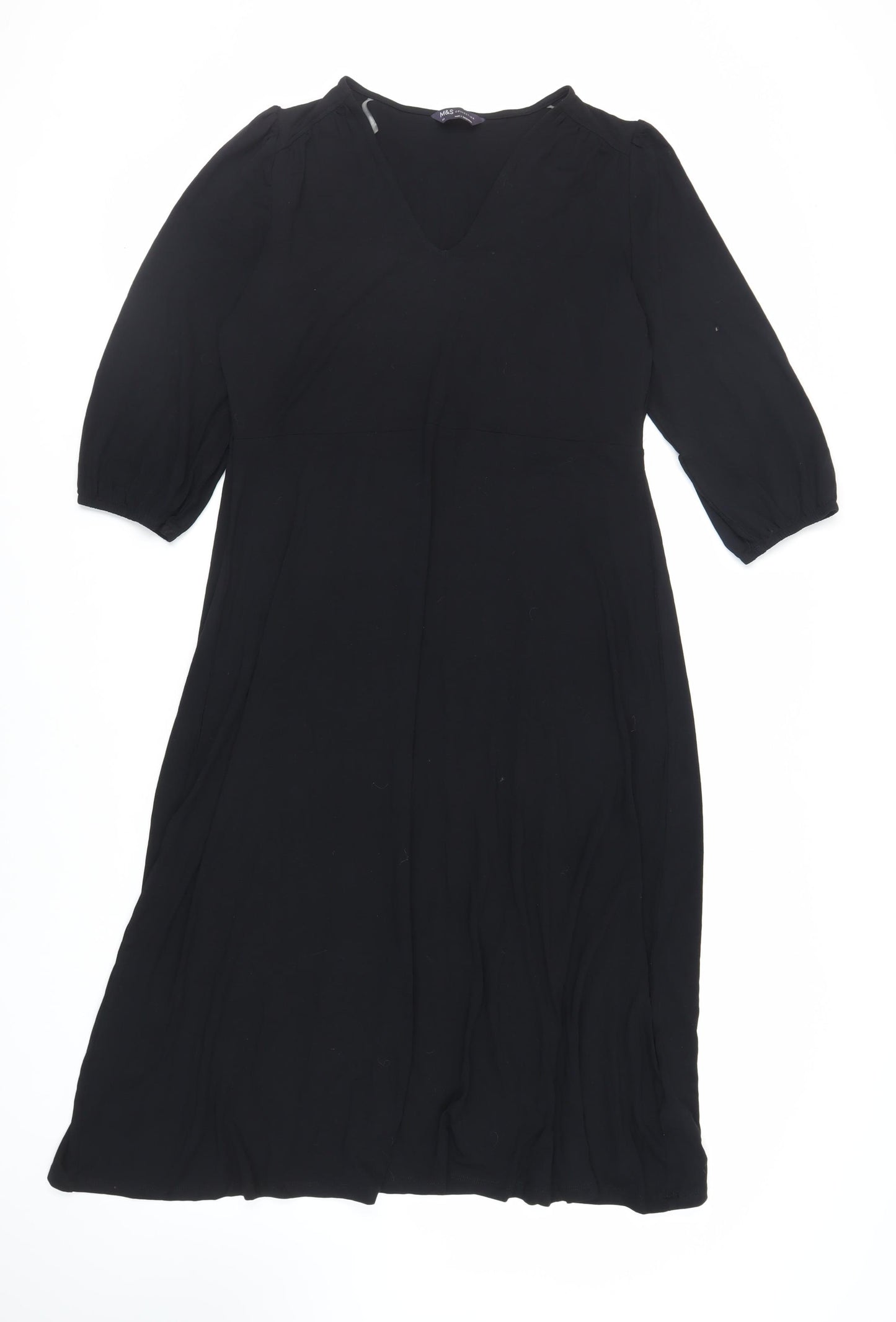 Marks and Spencer Womens Black Viscose A-Line Size 14 V-Neck Pullover