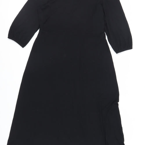 Marks and Spencer Womens Black Viscose A-Line Size 14 V-Neck Pullover