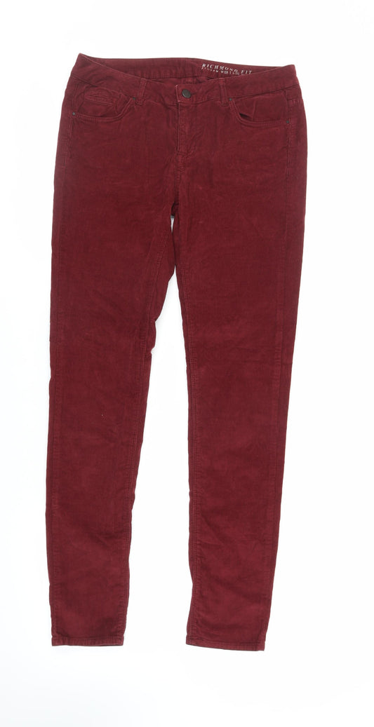 Jigsaw Womens Red Cotton Trousers Size 28 in L32 in Regular Zip