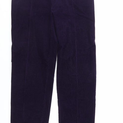 Marks and Spencer Womens Purple Cotton Trousers Size 14 L29 in Regular - Elasticated Waist