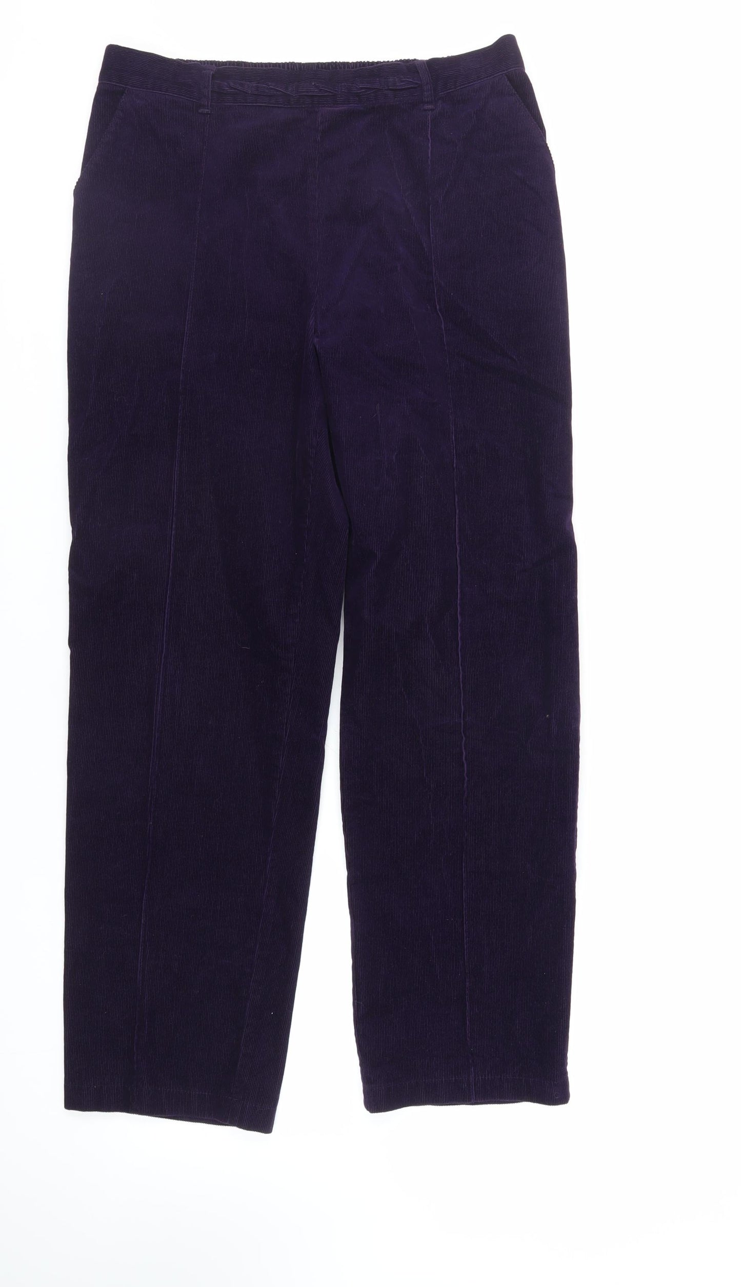 Marks and Spencer Womens Purple Cotton Trousers Size 14 L29 in Regular - Elasticated Waist