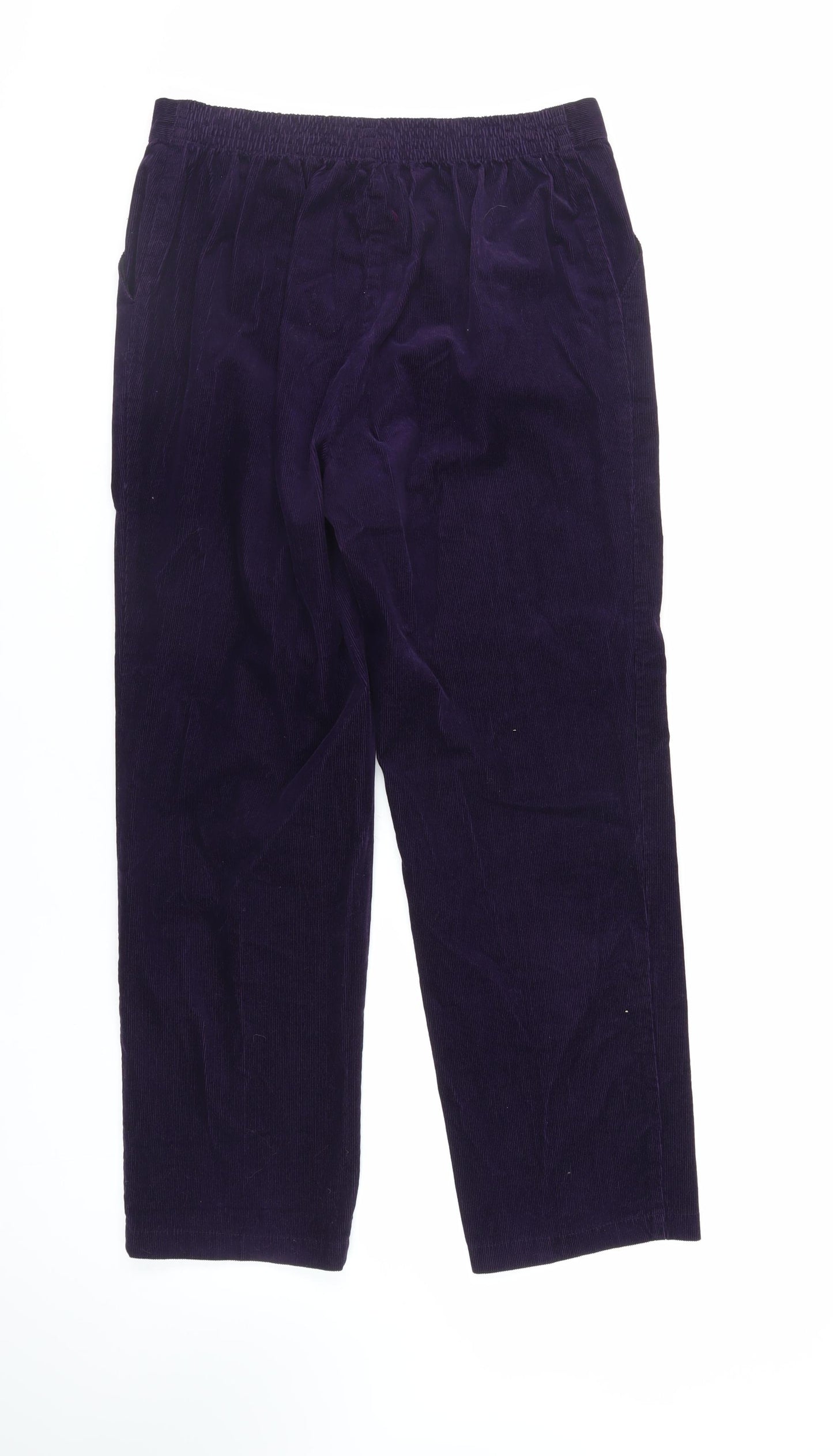 Marks and Spencer Womens Purple Cotton Trousers Size 14 L29 in Regular - Elasticated Waist