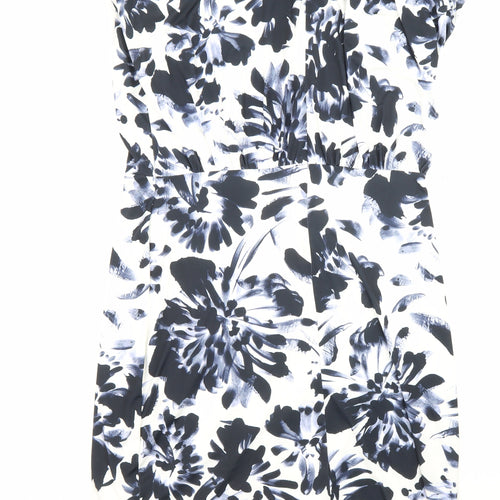 John Lewis Womens Multicoloured Floral Polyester Pencil Dress Size 14 Round Neck Zip