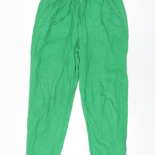 Marks and Spencer Womens Green Linen Trousers Size 10 L28.5 in Regular Drawstring