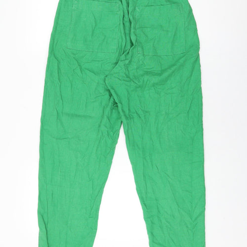 Marks and Spencer Womens Green Linen Trousers Size 10 L28.5 in Regular Drawstring