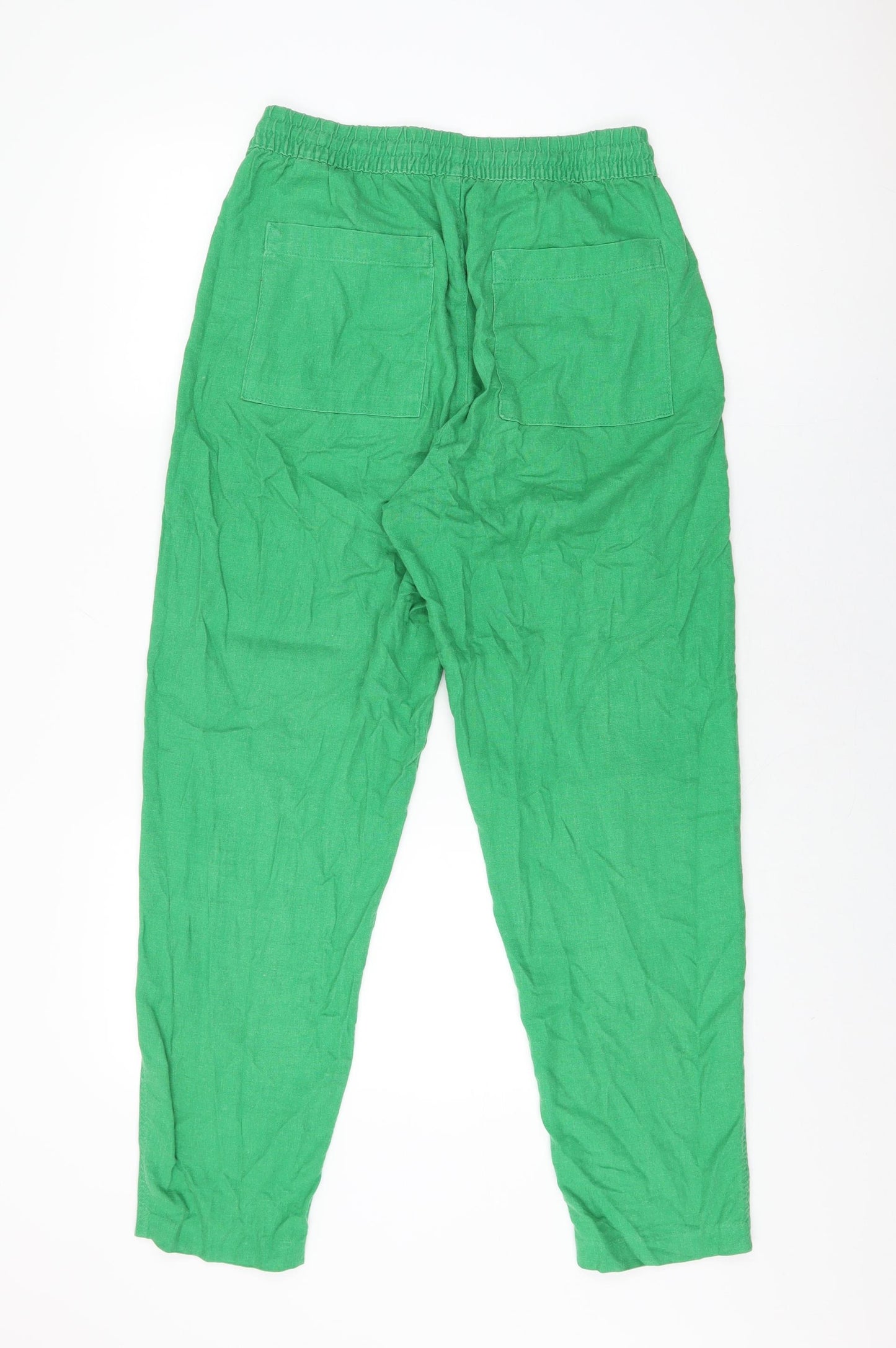 Marks and Spencer Womens Green Linen Trousers Size 10 L28.5 in Regular Drawstring