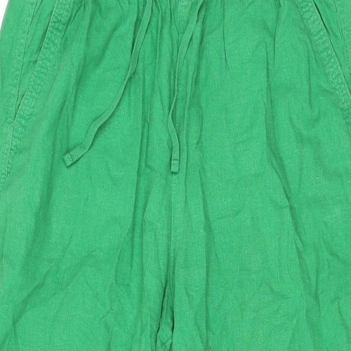 Marks and Spencer Womens Green Linen Trousers Size 10 L28.5 in Regular Drawstring