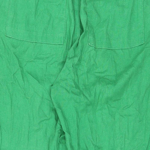 Marks and Spencer Womens Green Linen Trousers Size 10 L28.5 in Regular Drawstring