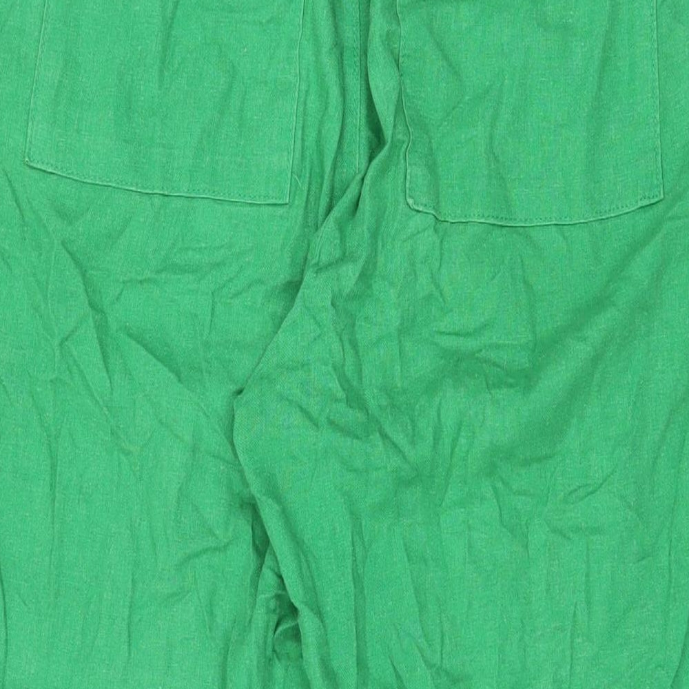 Marks and Spencer Womens Green Linen Trousers Size 10 L28.5 in Regular Drawstring