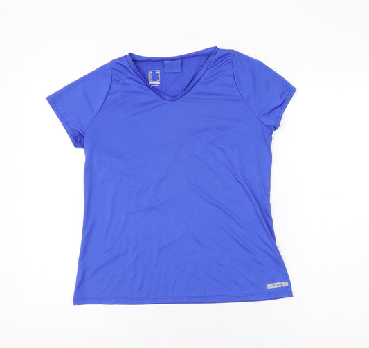 DECATHLON Womens Blue Polyester Basic T-Shirt Size S V-Neck Pullover