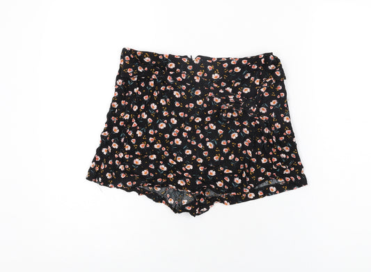 Pull&Bear Womens Black Floral Viscose Basic Shorts Size M L3 in Regular Zip