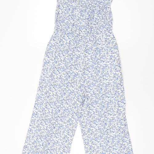 H&M Womens Blue Floral Viscose Jumpsuit One-Piece Size S L25 in Pullover