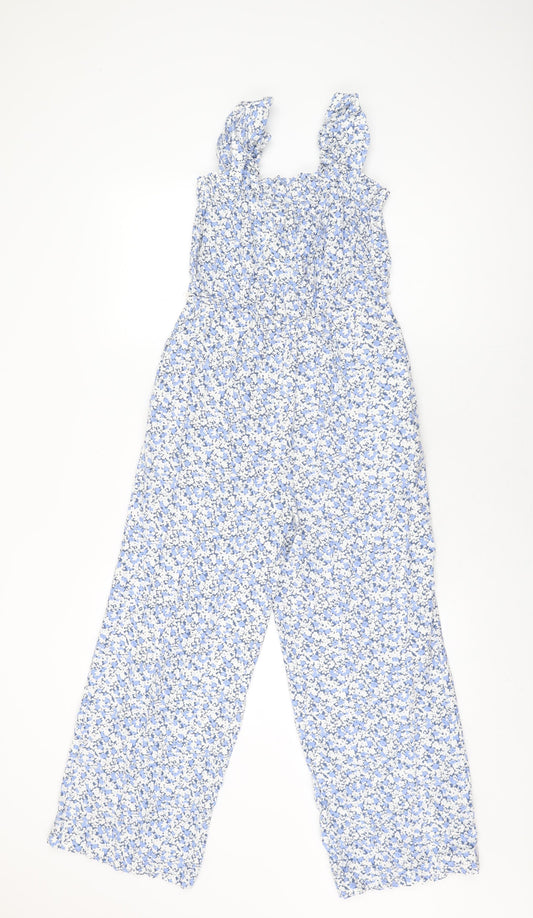 H&M Womens Blue Floral Viscose Jumpsuit One-Piece Size S L25 in Pullover