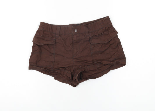 H&M Womens Brown Cotton Basic Shorts Size 8 Regular Zip