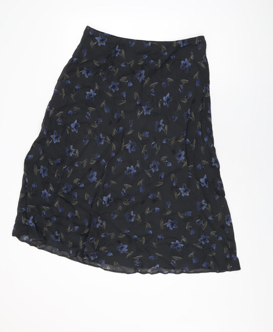 Marks and Spencer Womens Black Floral Viscose Swing Skirt Size 16