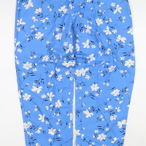 Cotton Traders Womens Blue Floral Viscose Trousers Size 10 L26 in Regular