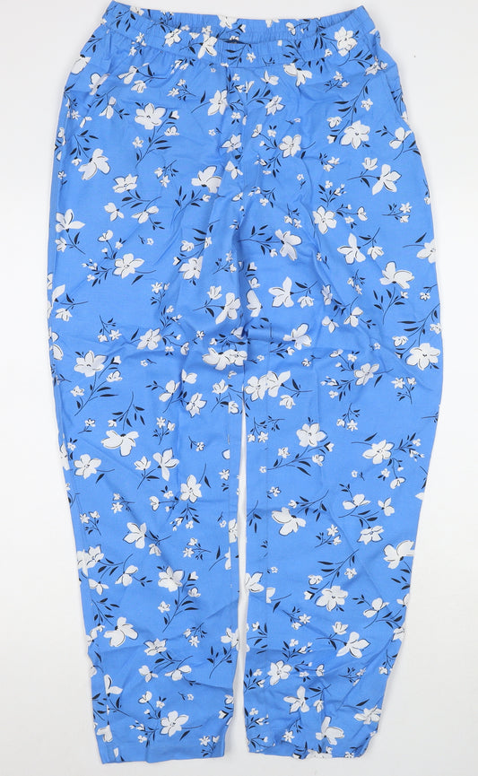 Cotton Traders Womens Blue Floral Viscose Trousers Size 10 L26 in Regular