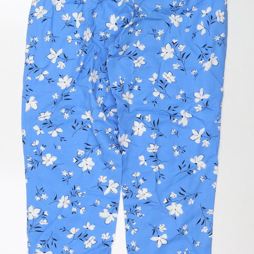 Cotton Traders Womens Blue Floral Viscose Trousers Size 10 L26 in Regular