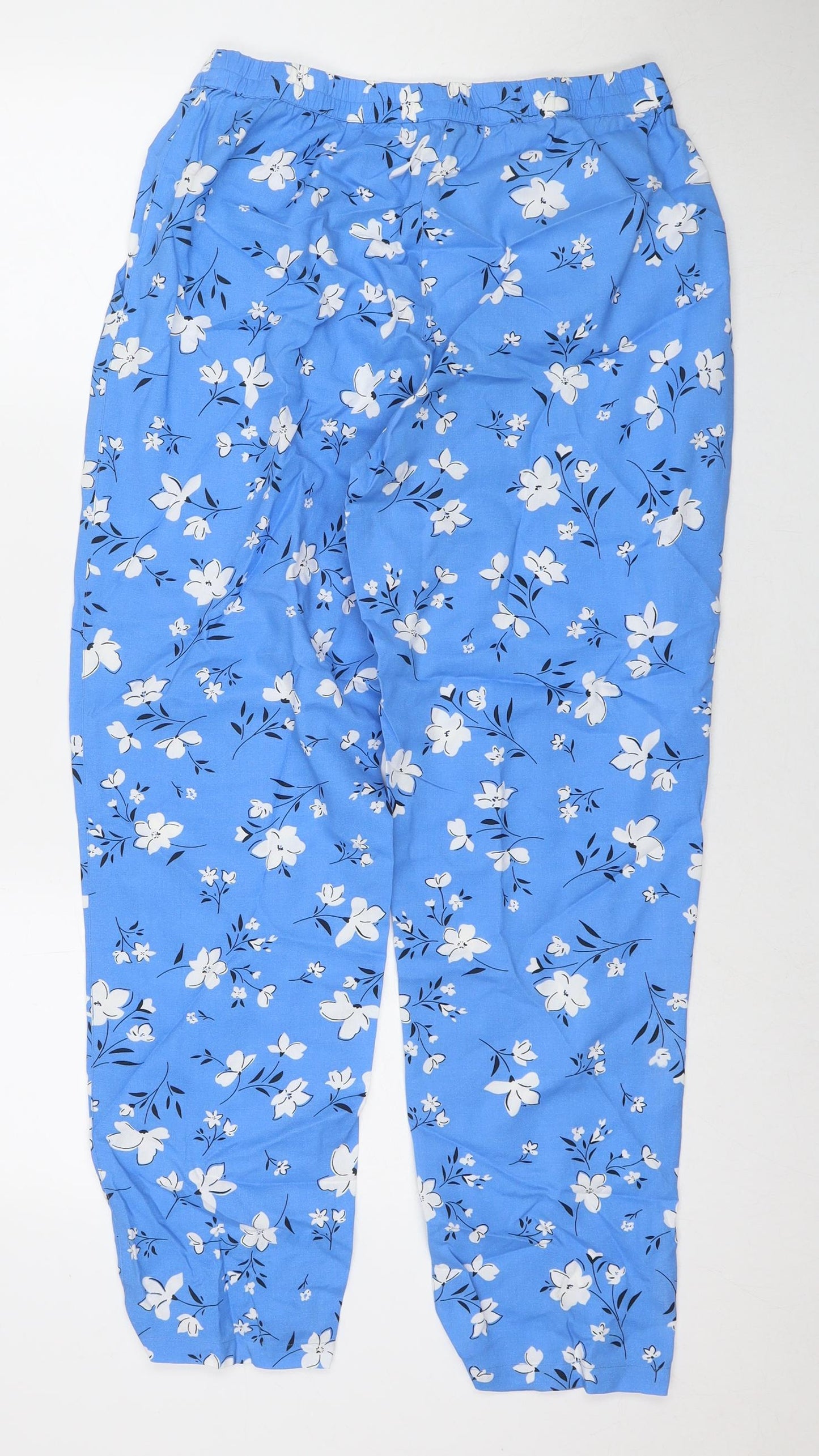 Cotton Traders Womens Blue Floral Viscose Trousers Size 10 L26 in Regular