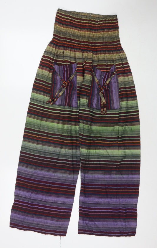 Fonky Threads Womens Multicoloured Striped Cotton Harem Trousers Size M L27 in Regular