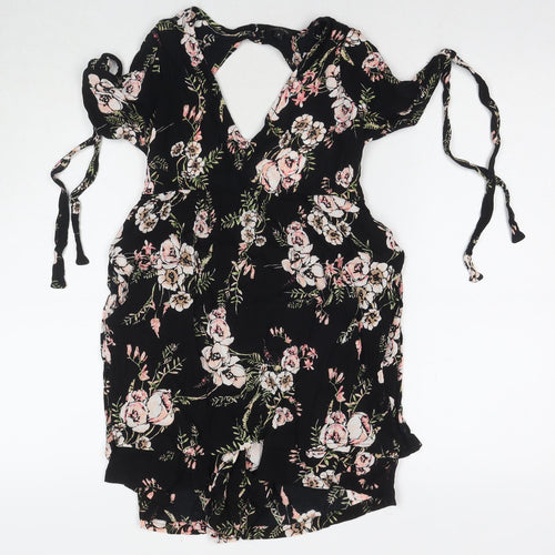 River Island Womens Black Floral Viscose Romper One-Piece Size 8 L3 in Button