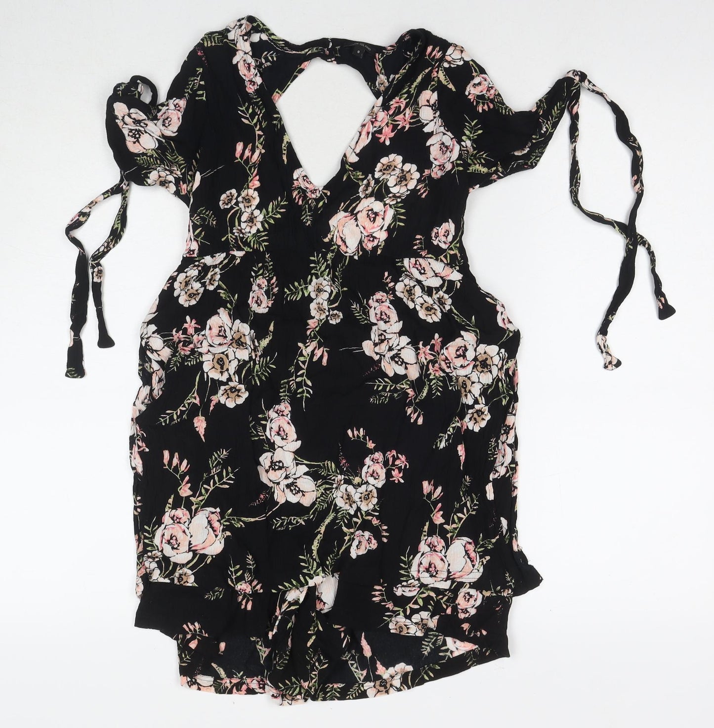 River Island Womens Black Floral Viscose Romper One-Piece Size 8 L3 in Button