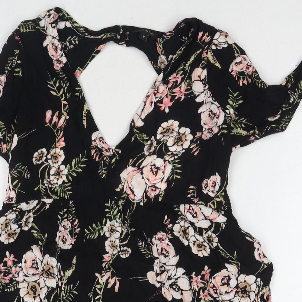 River Island Womens Black Floral Viscose Romper One-Piece Size 8 L3 in Button