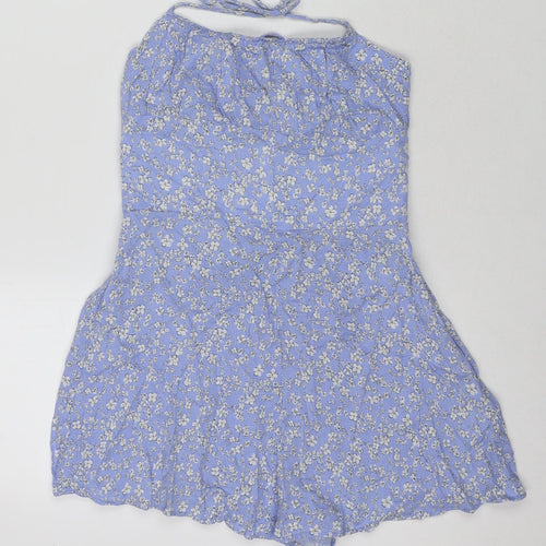 Bershka Womens Blue Floral Viscose Romper One-Piece Size S L3 in Tie