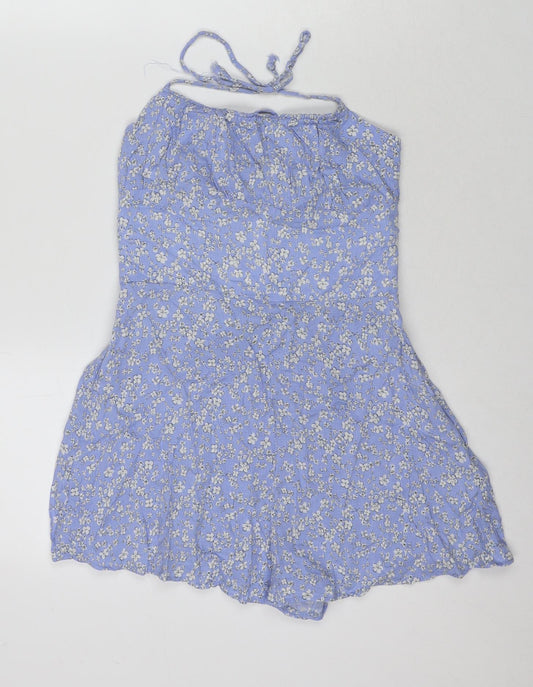 Bershka Womens Blue Floral Viscose Romper One-Piece Size S L3 in Tie