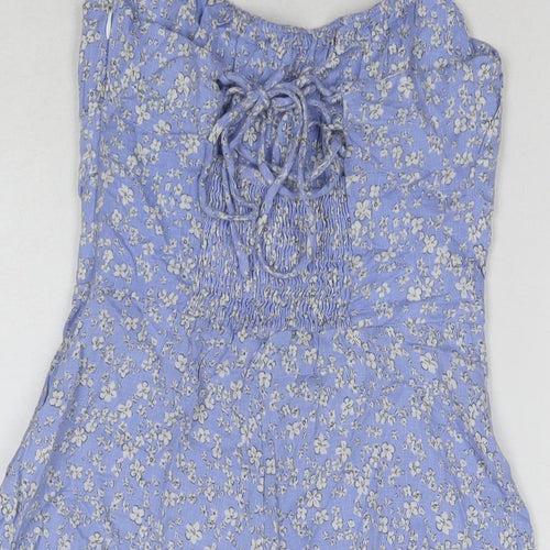 Bershka Womens Blue Floral Viscose Romper One-Piece Size S L3 in Tie