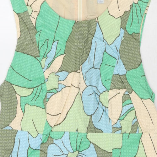 Boden Womens Green Floral Cotton A-Line Size 14 Round Neck Zip